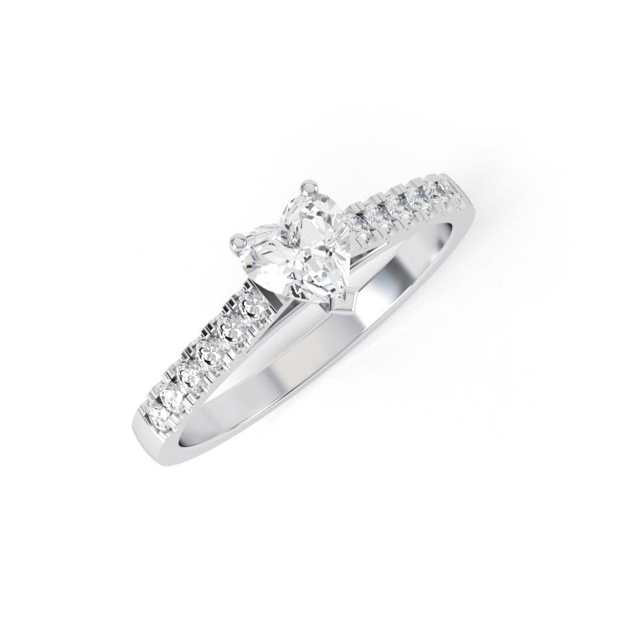 ARIA | Heart shape straight claw shoulder set Diamond Ring