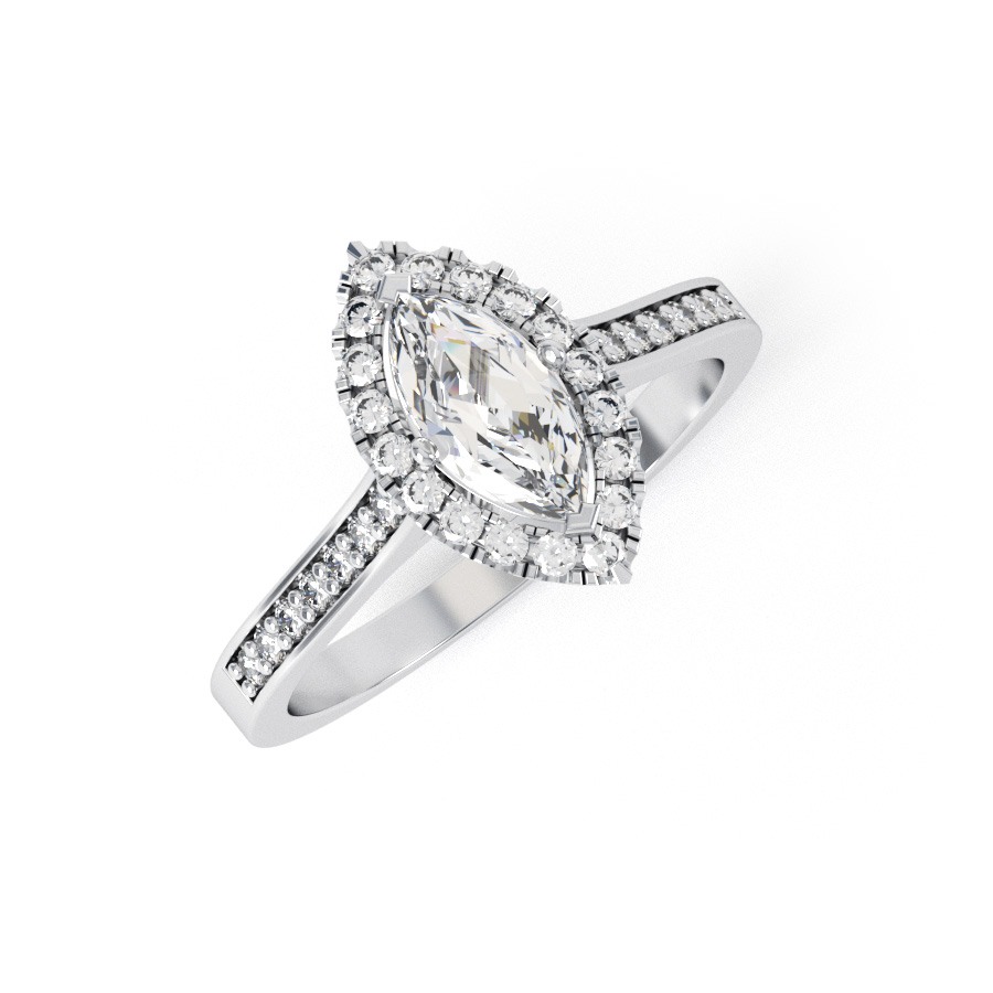 BRIE | Marquise shape Halo and shoulder channel set Engagement Ring
