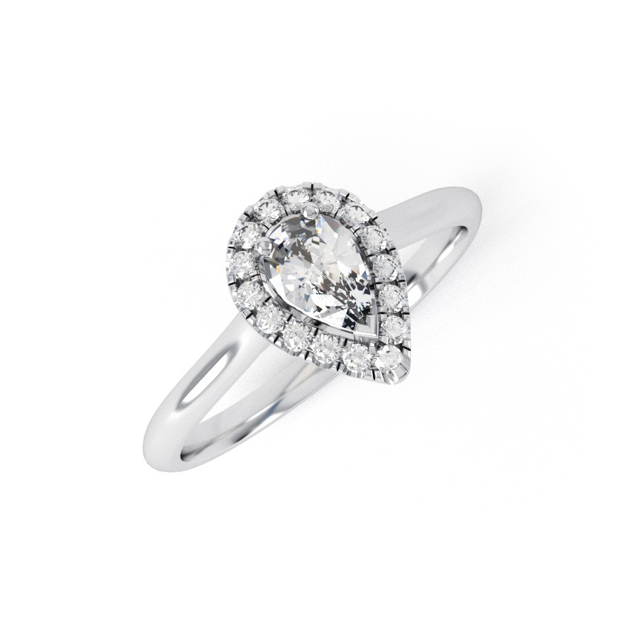 SAVANNAH 18ct Pear shape halo set curve edge Engagement Ring