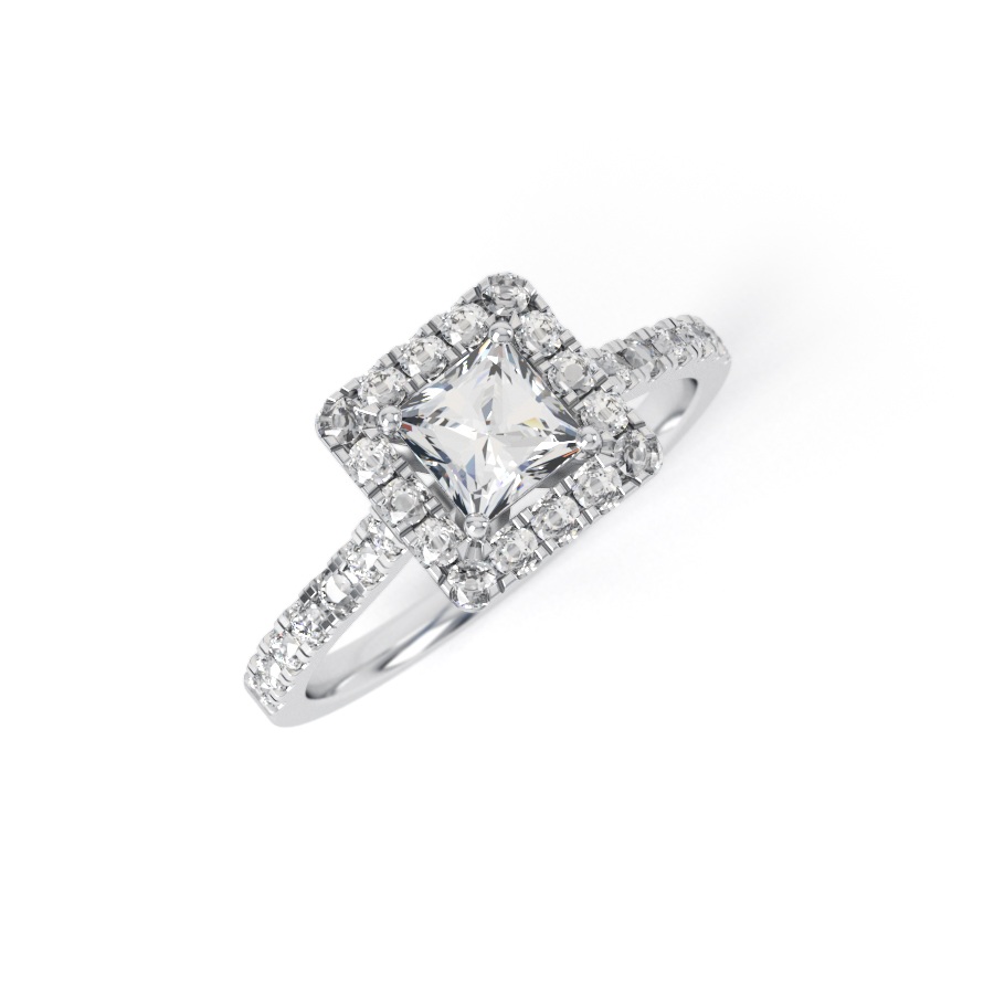 ALEXANDRA | Exclusive Princess cut Halo style shoulder Set Engagement Ring