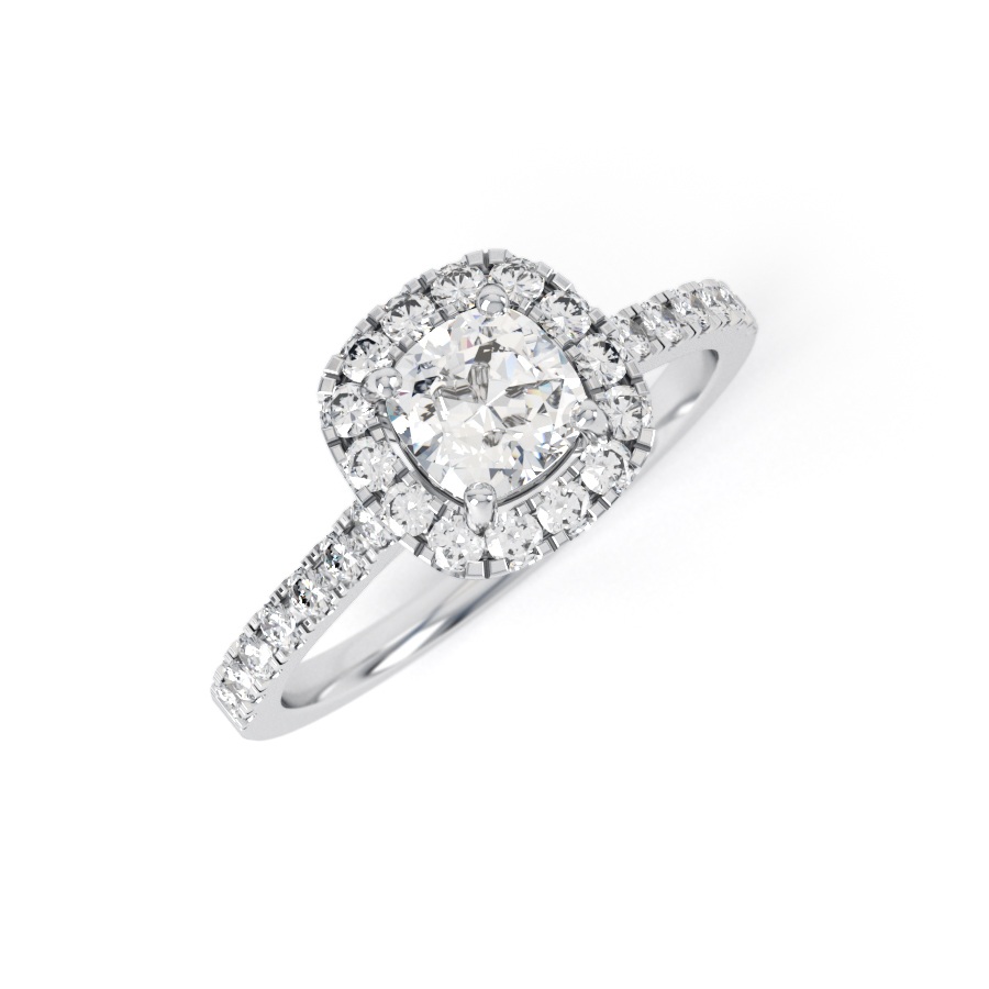 JASMINE | Cushion shape halo shoulder claw set Engagement Ring