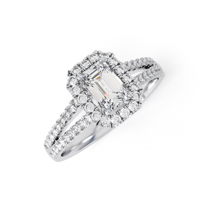 SYDNEY | Split shoulder set Emerald Cut Halo Ring