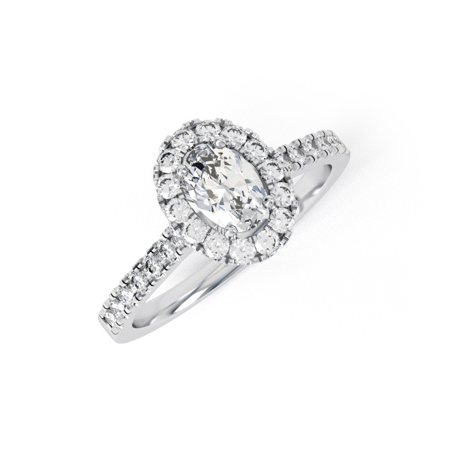 SERENITY 18ct Elegant Oval Shape Halo shoulder set Engagement Ring